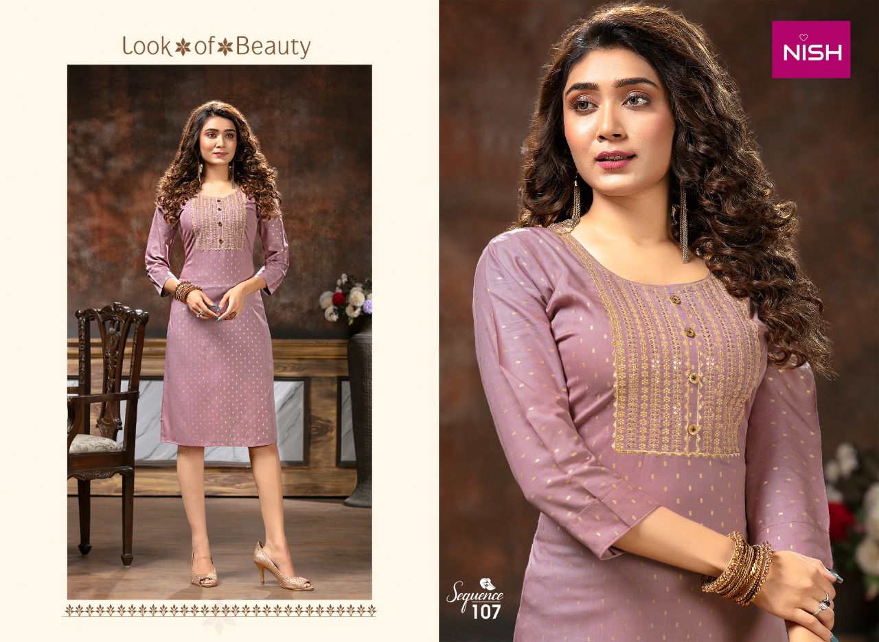 Nish Sequence Ethnic Wear Designer Rayon Printed Kurti Collection